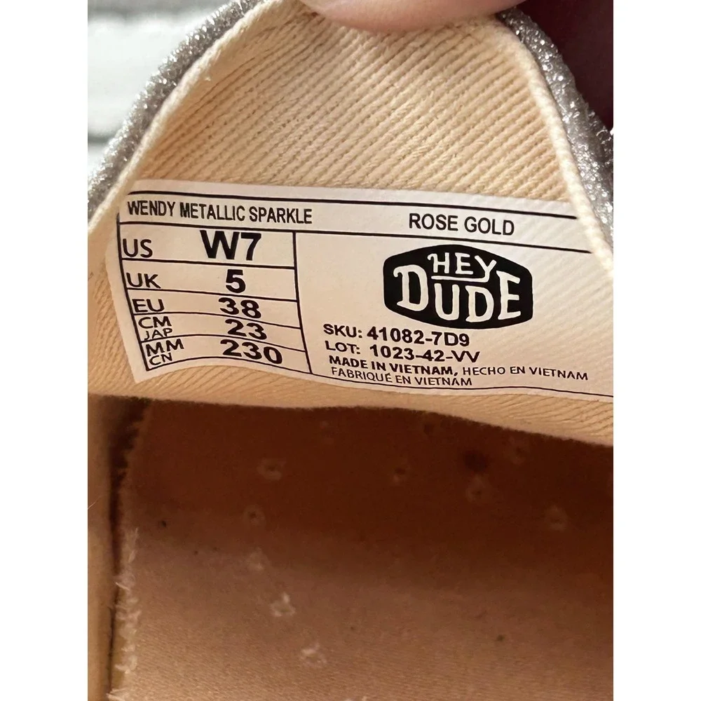 Hey Dude Wendy Metallic Sparkle Shoes‎ Womens Size 7 Rose Gold Glitter Comfort